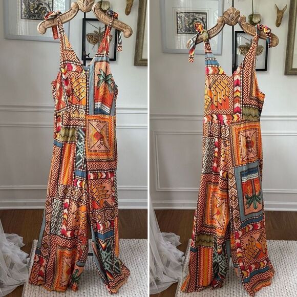 Haute Hippie Boho Patchwork Print Colorful Wode Leg Jumpsuit XS - Picture 1 of 7